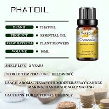 PHATOIL 1件 10ml/0.33fl.Oz 精油，適用於擴香機、加濕器、芳香療法、按摩、沐浴放鬆，薰衣草、茉莉、尤加利、香草、薄荷、檀香、乳香、甜橙、檸檬、玫瑰、佛手柑、茶樹、丁香、香茅 - 彩色 - 查看 8