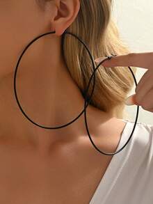 1 Pair Y2K Sexy Exaggerated Oversized Black Hoop Earrings For Women, Daily Street Style Vacation Personalized Ear Hoops - Black - View 1