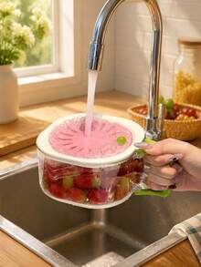 1pc Retractable 2-In-1 Thickened Vegetable Washing & Draining Basket With Lid And Foldable Handle, Large Capacity Fruit Storage & Strainer Basket For Home Kitchen, Efficient Practical Tool, Warm Autumn/Winter Style - One Size - View 4