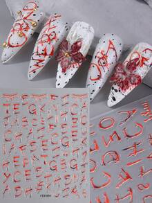 Gothic Charm Nail Stickers Red String Of Letters Design Slider Y2K Holographic Self-Adhesive Decals DIY Manicure Accessories Tool Nail Supplies - Multicolor - View 10