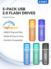 EAGET 5pcs USB 2.0 Flash Drive Multi-Color Portable U Disk Plug And Play External Storage For Laptop Desktop Tablet Office Home File Backup - View 2