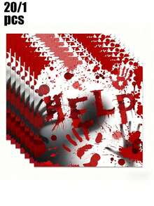 20/1pc Halloween "Help Needed" - Disposable Napkins With Bloody Handprints And Footprints. Suitable For Party Decorations, Halloween Decorations, Table Decorations, Halloween And Christmas Decorations. - One Size Fits All - View 1