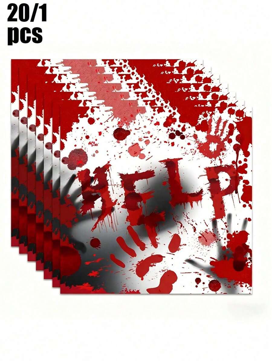 20/1pc Halloween "Help Needed" - Disposable Napkins With Bloody Handprints And Footprints. Suitable For Party Decorations, Halloween Decorations, Table Decorations, Halloween And Christmas Decorations. - One Size Fits All - View 1