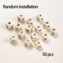 50 Pcs Bulk Natural Wood Letter Cube Beads, Printed English Alphabet Beads DIY Jewelry Charms For Bracelets, Necklaces & Handicraft Projects - Random Letters A-z - View 8