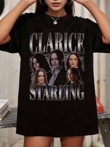 Clarice Starling Shirt  Vintage 90s Retro Graphic T-Shirt, Classic Bootleg Rap Style Tee For Men Women, Casual Black Short Sleeve Top - 黑色 - 查看 1
