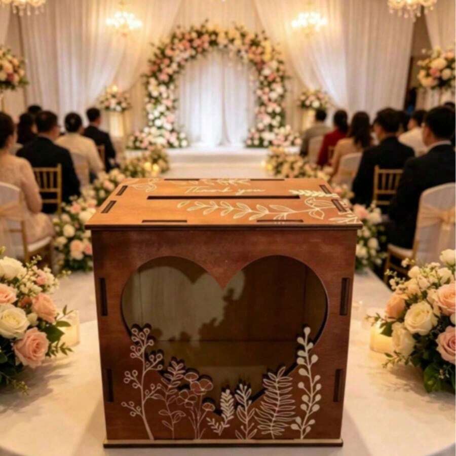 Wooden Wedding Card Box With Window Envelope Mail Storage Box, Wedding Decor, Party And Event Supplies/Decorations/Seasonal Decor, Room Decor, Women's Decor, Christmas Decor - 1PC - View 1