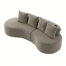 Linen Sofa With 4 Cushions, High Density Foam Filling And Springs, Drink Holder & Side Pockets – - Khaki 4 Seat - View 7