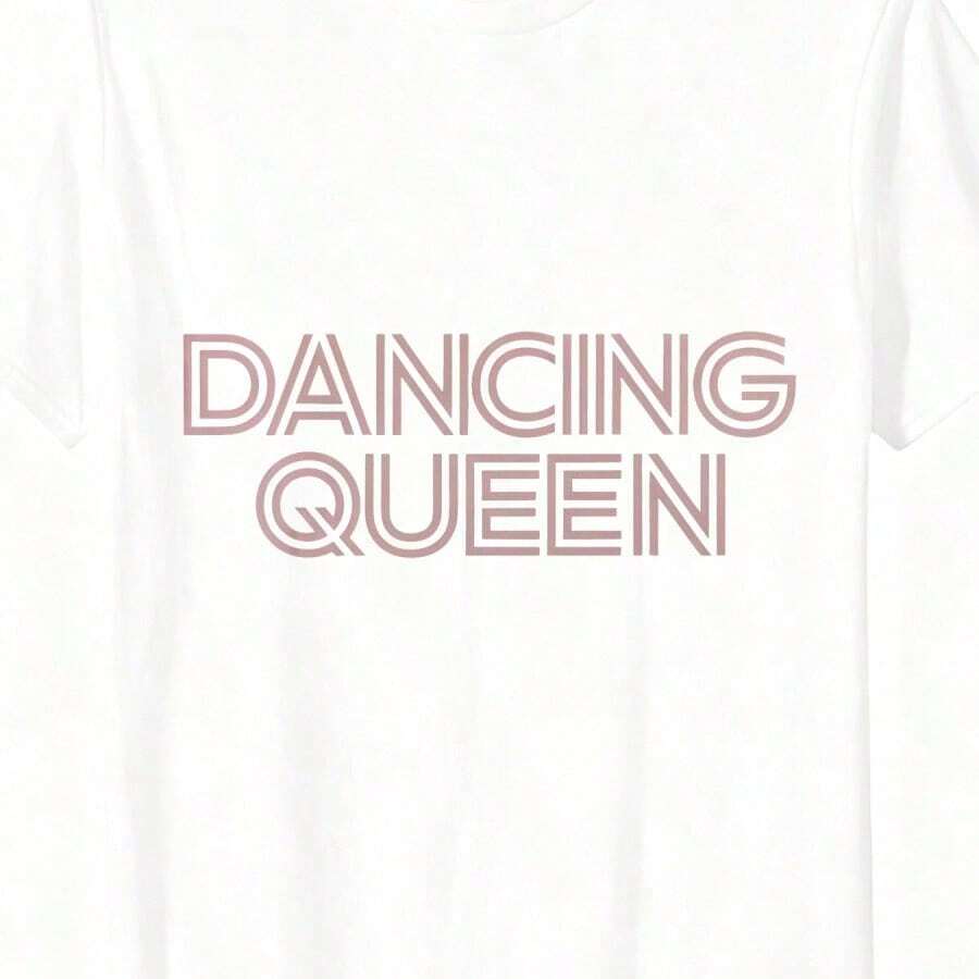 Crew Neck Short Sleeve T-Shirt With Vintage Lip Print And "All The Time" Text, Soft Y2K Aesthetic, Everyday Casual Basic For Women - White 2 - View 1