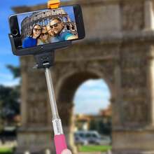 Aquarius Bluetooth Built-In Remote Camera Controls Expandable Selfie Stick, Pink - View 3