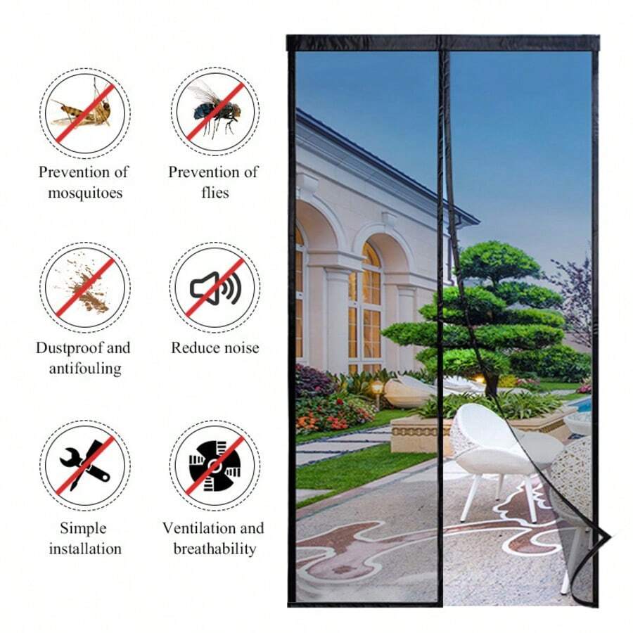 2026 New Style, 1pc, Magnetic Screen Door No-Drill Self-Adhesive Magnet, Home Mosquito Net Curtain Fine Mesh, High-Quality Durable Mesh, Magic Adhesive, Strong Adhesion, Not Easy To Fall Off, Washable, Summer Thin Mesh, Suitable For Multiple Locations Magnetic Door Mosquito Net Screen Black Insect Curtain Fly Insect Auto Closing Invisible Mesh For Kitchen Indoor Living Room - Magnetic Screen Door - Black - View 1