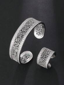 1 Set Luxurious Hollow Sparkling Cubic Zirconia Women's Bracelet & Ring Set, Gold & Silver Color Options, Suitable For Evening Party Wear, Daily Wear, Ramadan Distribution, Eid Al-Adha Gift Choice - Hollow Out Twisted Thread - View 13