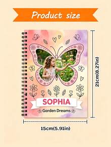 Cuaderno espiral de mariposa con foto personalizada para niños, diario infantil personalizado con nombre en acuarela, cuaderno de bocetos infantil personalizado con flores y mariposas. - Multicolor - Ver 3