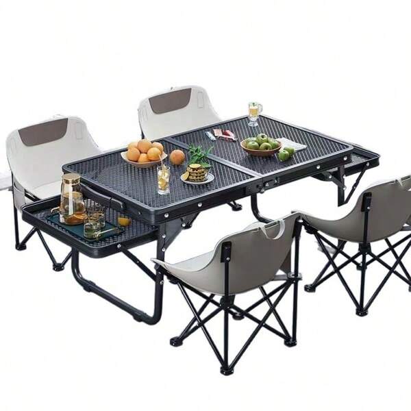 Outdoor Foldable Mesh Table, Portable Picnic Camping BBQ Table, Half-Fold Easy Storage, Height-Adjustable Mesh Table