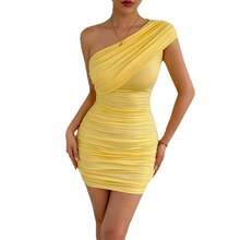 Vestido verano hombros al descubierto fruncido ajustado mujer euroamericano estilo pure desire - Negro - Ver 5
