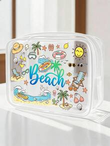 海灘夏季主題印花 PVC 防水海灘包，裝飾貝殼與海星，PVC 化妝包，PVC 拉鍊旅行收納袋，輕量耐褪色化妝盥洗包，TSA 認證便攜化妝收納盒，易清潔設計，適合女性與男性，適合母親、老師、朋友、護理師等，化妝包，學校假期旅行必備盥洗包，母親節禮物，夏季必備 - 彩色 - 查看 2