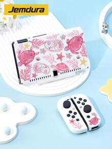 New Switch 2 (2025) Game Accessories, 1pc Pink Turtle Star Ocean Pattern Storage Bag For Charger And Data Cable, Compatible With Switch/Switch 2 Protective Case, Compatible With Switch 2/Switch OLED/Switch NS Battery Version Game Console Storage Bag/Protective Case, Card Box, Dust Cover, Dock, Built-In Stand, Can Store 10 Game Cards, Portable Travel, Anti-Drop Anti-Pressure Game Cartridge Box Controller Bag Accessory - Multicolor - View 2