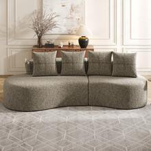 Linen Sofa With 4 Cushions, High Density Foam Filling And Springs, Drink Holder & Side Pockets – - Khaki 4 Seat - View 4