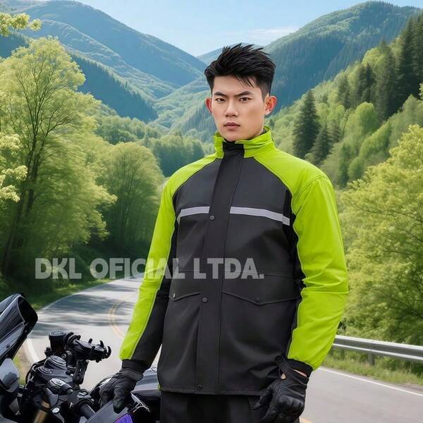 Conjunto Capa de Chuva P/ Motoqueiro Unissex Com Faixa de Sinalização e Capuz - D.K.L