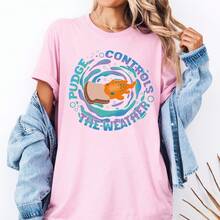 Pink T-Shirt,Classic Cartoon Lilo And Stitch Pudge Controls The Weather Shirt, Classic Cartoon Fish Pudge T-Shirt, Magical Kingdom Hoodie - Pink - View 1