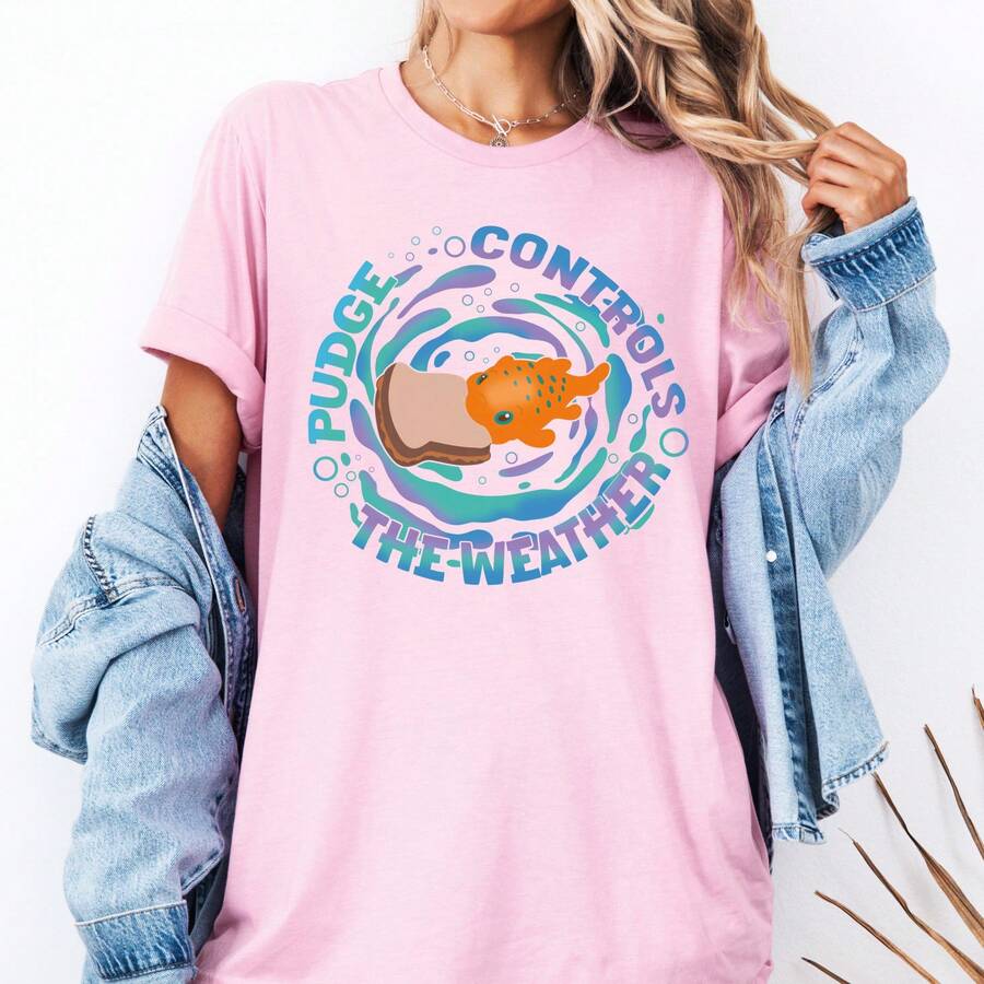 Pink T-Shirt,Classic Cartoon Lilo And Stitch Pudge Controls The Weather Shirt, Classic Cartoon Fish Pudge T-Shirt, Magical Kingdom Hoodie - Pink - View 1