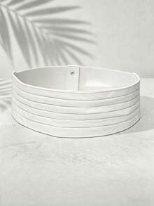 1件女款PU風琴褶寬腰帶，黑色中號彈性腰帶，修身裝飾寬腰帶，適合搭配洋裝 - 休閒腰封 - 查看 15