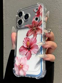 Transparent Phone Case With Pink Hibiscus Flower Pattern, Comfortable Touch, Effective Protection Against Collision And Drop, Suitable For IPhone 17/ 17 Air/ 17 Pro/ 17 Pro Max/16 Pro Max/15 Pro Max/14 Pro Max/13 Pro Max/12 Pro Max, Popular Birthday Gift Or Business Gift. This Durable Phone Case Is Anti-Stain, Anti-Fingerprint, And Anti-Shock, A Practical Phone Accessory. - Clear - View 3