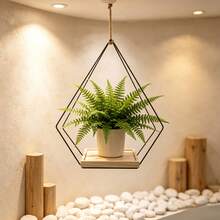 Rak Gantung Tanaman Logam Geometris Modern dengan Baki Kayu Solid dan Tali Rami yang Dapat Diatur, Stand Bunga Gantung Langit-langit, Rak Pot Gantung untuk Tanaman Dalam Ruangan Kecil seperti Pothos dan Ivy, Rak Bunga Gantung Hemat Ruang untuk Ambang Jendela, Balkon, Teras, Stand Pajangan Dekorasi Rumah Dalam Ruangan, Hadiah Pindah Rumah Unik untuk Pecinta Tanaman, Pot dan Tanaman Tidak Termasuk - Beraneka warna - View 2