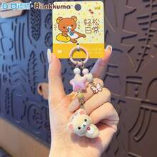 San-X Rilakkuma Authentic Relaxed Bear Mini Series Flocked Keychain Pendant Cute Backpack Key Chain Ring - Multicolor - View 8