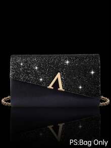 Shiny Luxury Women's Sequin Clutch, V-Shaped Metal Flap Bag, Letter Fashion Party Bag, Women's Ball Handbag, Women's Wedding Evening Bag, Shiny Luxury Diamond Jewelry Set, Sparkling Necklace, Earrings And Bracelet Set, Suitable For Matching Shiny Evening Gowns, Wedding Dresses And Party Outfits - Black - View 13