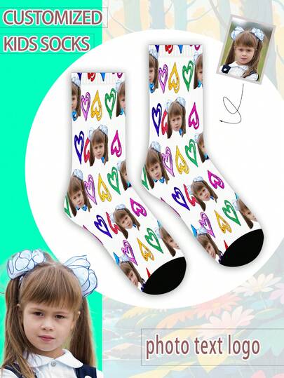 1 Pair Customized Face Socks, Unisex For Boys And Girls, Mid-Calf Socks For Girls, Mid-Calf Socks For Boys, Personalized Socks With Photo For Teens, Fun Customized Image Mid-Calf Long Socks For Boys And Girls, Suitable For Daily Wear, Holiday, Birthday Gift And Other Occasions