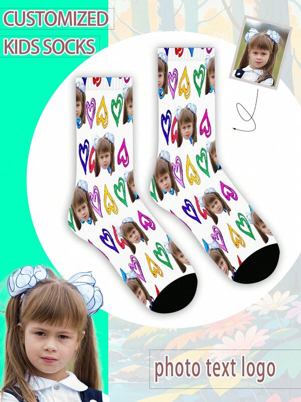 1 Pair Customized Face Socks, Unisex For Boys And Girls, Mid-Calf Socks For Girls, Mid-Calf Socks For Boys, Personalized Socks With Photo For Teens, Fun Customized Image Mid-Calf Long Socks For Boys And Girls, Suitable For Daily Wear, Holiday, Birthday Gift And Other Occasions