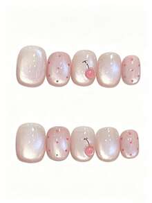 10 Buah Kuku Tempel Oval Pendek/Sedang Buatan Tangan, Warna Pink Transparan, Bentuk Mata Kucing, Titik-titik Pink Kecil & Buah Ceri Mengkilap 3D, Gaya Minimalis Lembut dan Manis. Cocok untuk Wanita dan Anak Perempuan di Musim Semi, Musim Panas, Musim Gugur, Musim Dingin, Festival, Liburan, Pesta, dan Penggunaan Sehari-hari. - Baby Pink - View 12