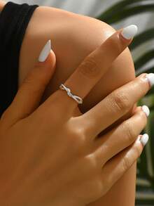 1 pieza Anillo de nudo minimalista y versátil de moda para mujeres, adecuado para uso diario - Plateado - Ver 6