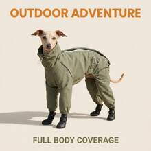 Full Coverage 4-Legged Greyhound Jumpsuit, Adjustable Drawstring High Neck And Elastic Leg Cuffs, Windproof Pet Clothing, Suitable For Italian Greyhounds And Whippets, Daily Walks And Outdoor Wear - Army Green - View 12
