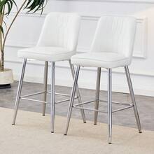 Set Of 2 Bar Stools / 100 Cm High. Stylish Bar Stools / Black PU Leather And Comfortable Footrest / Available In Several Colors / 120 Kg Load Capacity / For Restaurants, Bars And Living Rooms - 白色+銀色 - 查看 2