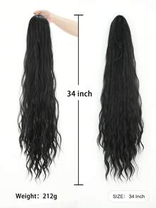 7JHH WIGS 女款 34 吋黑色捲浪馬尾接髮 | 抽繩固定，柔軟合成髮 – 適合日常、派對與瞬間增加髮量 - 黑色 - 查看 3