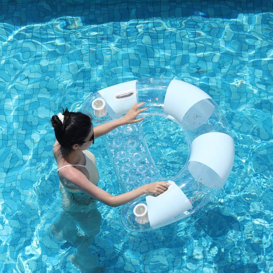 Inflatable Pool Lounge Float Adult Size With Drink Cup Holder Heavy Duty Floating Chair Hammock Water Float For Lake Beach - White - View 1