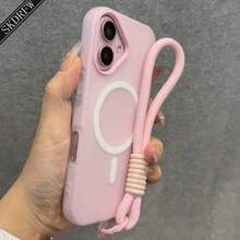 1 Stylish Phone Case, Does Not Include Lanyard Or Stand, New Minimalist Niche Design With Large Holes, Light Yellow Jelly Skin Feel, Two-In-One Magnetic Protective Case With Hand Strap For 17 17air 17pro 17promax 16 16plus 16pro 16promax 15 15pro 15promax 14 14pro 14promax 13 13pro 13promax 12 12pro 12promax 11, Can Store Photos. - 淺粉色 - 查看 1