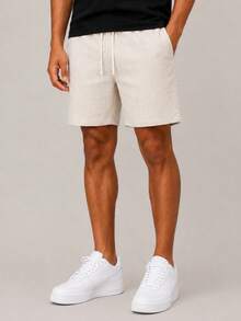 Kit 3 Premium Linen Shorts Bermuda Mauricinho Men's Casual Basic Comfortable Drawstring Waist - 軍綠色 - 查看 4