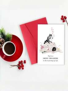 1pc "Shiny Treasure" Funny Raccoon Birthday Card With Envelope – Cute Trash Panda Trash Heap Cartoon Design – Heartfelt Encouragement Greeting For Friends & Loved Ones – Blank Inside - A - View 7