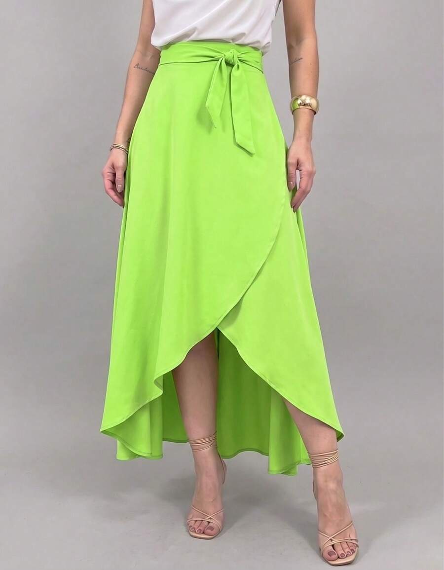 Long Wrap Skirt With Tie-Up Fashion Blogger - Lime Green - View 1