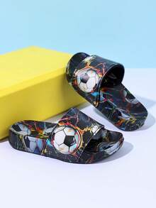1 Pair Boys' Comfortable Fashion Casual Lightweight Football Outdoor Indoor Beach Soft Sole Foot Protection Slippers, Spring/Summer - Black - View 6