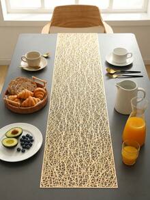 1pc Gold Line PVC Hollow Table Runner 150cm*30cm, Washable, Easy To Clean, Wipeable, Non-Slip, Heat-Resistant, Suitable For Room Decor, Table Decor, Home Decor, Party Decor, Suitable For Holidays, Parties, Gatherings, Birthdays, Weddings, Gifts, Presents, Dinners, Outdoor, Picnics. - Multicolor - View 1