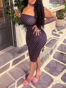 Women's Sleeveless Camisole Style Polka Dot Knit Sleeveless Romper Summer - Purple - View 4
