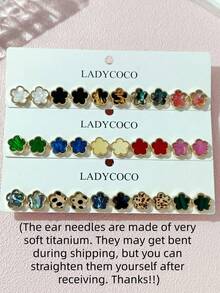 LADYCOCO 5/15對時尚優雅多色瑪瑙紋理幸運五葉草耳環套組，適合女性日常百搭穿著（由於光線和角度，實際產品與圖片之間可能存在輕微色差；）尺寸、材質、顏色詳情請參閱圖片 - 彩色 - 查看 14
