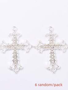 6pcs Random Assorted Baroque Hollow Rhinestone Cross Alloy Pendants, Niche Dark Style DIY Beaded Accessories, Handmade Bracelet Necklace Material - Multicolor - View 13