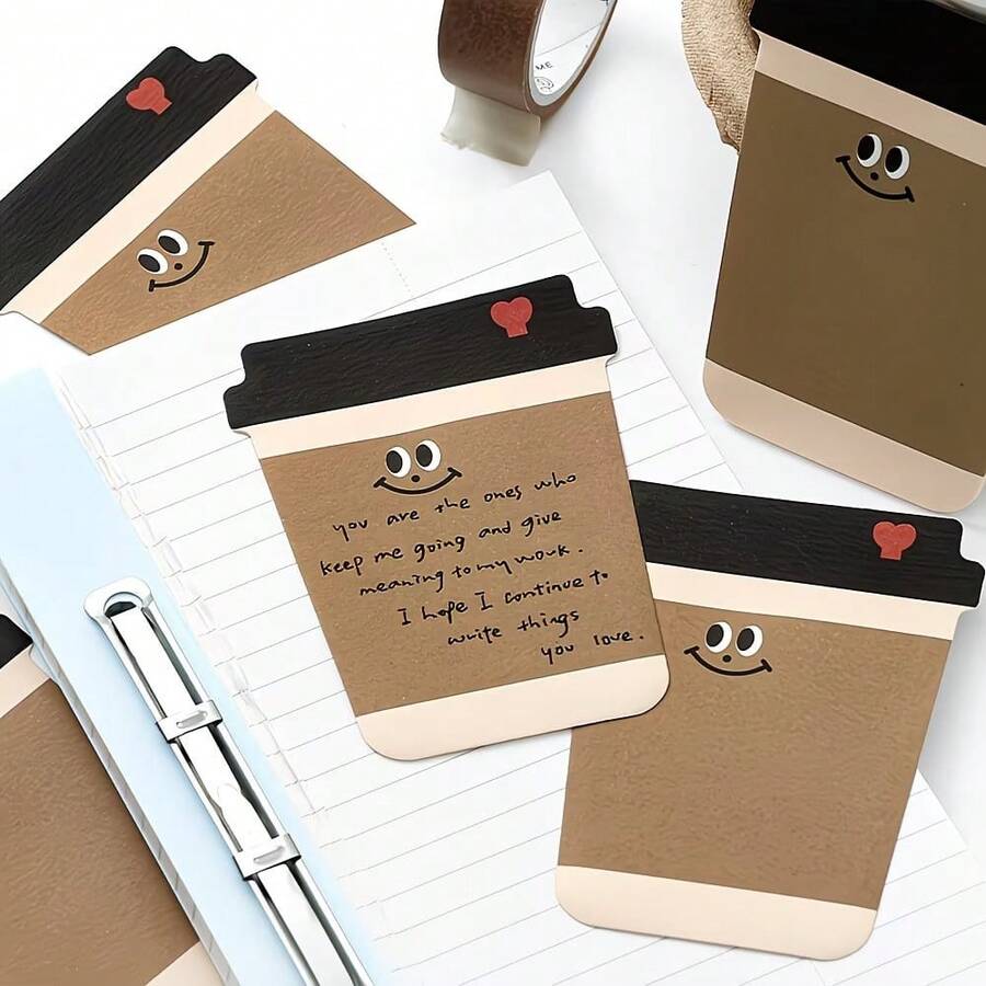 1 Set de Notas Adhesivas con Forma de Comida Linda, Diseño Divertido con Patrón de Dibujos Animados, Adecuado para Recordatorios, Memorandos y Notas de Estudio, Útiles Escolares - Varios estilos - Ver 1