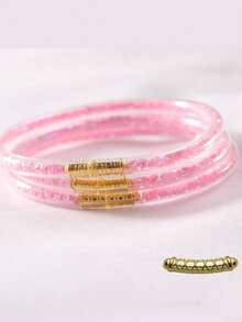 3pcs Set Fashion PVC Ultra-Light Ultra-Clear Transparent Plastic Tube Multi-Layer Stackable Rhombus Sequin Bracelets, Suitable For Women's New Year Party Wear, Best Friend Gift - 3 Pieces/set, Diamond Shape - View 2