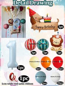 1 Set de Globos de Lámina Azul Claro Mate con Números, León de Cumpleaños & Estrella 4D, Pastel de Cumpleaños, Perro Salchicha, Paquete Combinado, Incluye Globos de Lámina Mate Azul Claro Números 0-9, Globos de Látex (Amarillo Macaron/Naranja/Rojo/Azul Vintage), Pastel de Cumpleaños Perro Salchicha, Globo de Lámina León de Cumpleaños Mate + Globo Estrella 4D de 22" con Rayas Rojas/Verdes, Globo de Lámina Rayas Rojas & Rosas de Carnaval - Multicolor. - Ver 16
