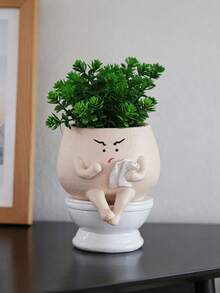 趣味馬桶造型人臉花盆，室內植物用可愛人頭花盆，搞怪多肉植物盆栽，適合居家、辦公室、聖誕禮物，適用室內/室外溫室架、桌面裝飾、小植物架，迷人家居園藝裝飾花盆 - B - 查看 6